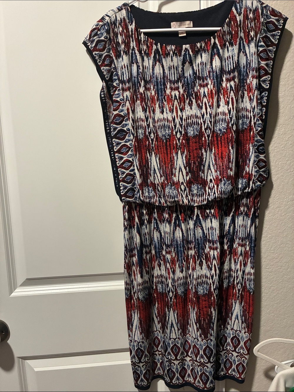 Dress Barn Red, Navy & White Printed Midi Dress